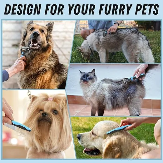 2-in-1 Professional Pet Grooming Brush and Metal Comb Set (1) 2-in-1 Professional Pet Grooming Brush and Metal Comb Set
