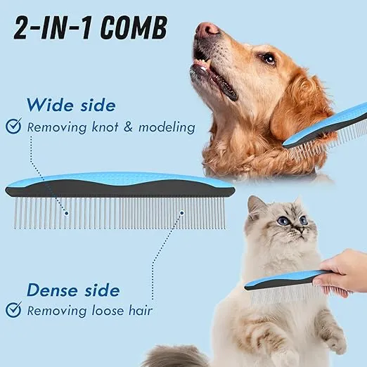 2-in-1 Professional Pet Grooming Brush and Metal Comb Set (4) 2-in-1 Professional Pet Grooming Brush and Metal Comb Set