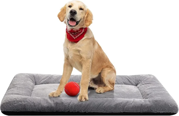 Cozy Faux Fur Dog Bed for Crates – Anti-Slip Washable Kennel Pad for 40-70 lbs Dogs